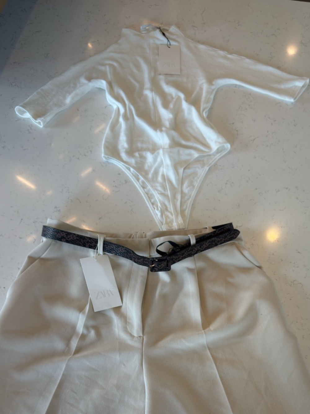 White Ribbed Bodysuit and Cream